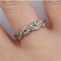 9ct gold diamond crossover half eternity ring, hallmarked