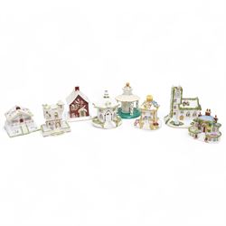 Collection of eight Coalport houses including Village Church, Orange Blossom Cottage, Red House, Swiss Cottage etc