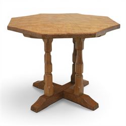 Yorkshire Oak octagonal occasional table, adzed top raised on four chamfered supports