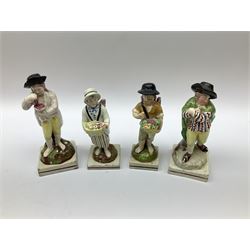 Four 19th century figures, to include examples modelled as Summer and Autumn, each upon square plinth base, tallest example H19cm