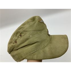 WW2 German DAK M42 Army Field Cap stamped G. Teufel Sohn Tuttlingen M/42 55; and Afrikakorps cuff title (2)