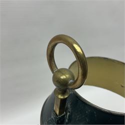 19th century brass Bouillotte candle lamp with adjustable green tole painted shade, with a circular base and snuffer, H36cm