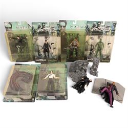 Six N Toys The Matrix action figures, comprising Tank, Agent Smith, Mr Anderson, Sentinel,...