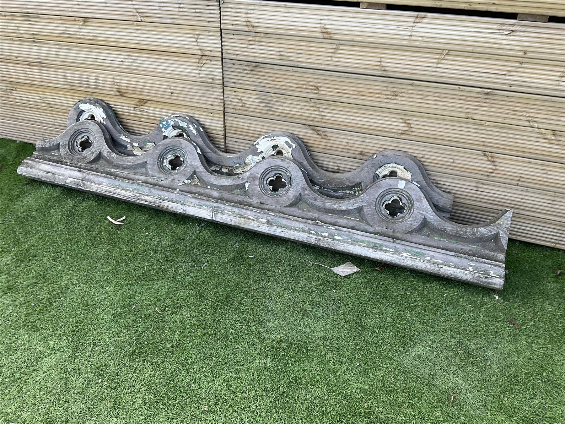 Two Victorian carved painted pine architectural fascias - THIS LOT IS TO BE COLLECTED BY APPOINTMENT FROM DUGGLEBY STORAGE, GREAT HILL, EASTFIELD, SCARBOROUGH, YO11 3TX