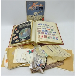  Collection of British and World stamps loose and in albums including all nations stamp album, Polish stamps, Argentina, Colombia, Chinese stamps including overprints, Japan, Queen Elizabeth II, mint stamps etc  