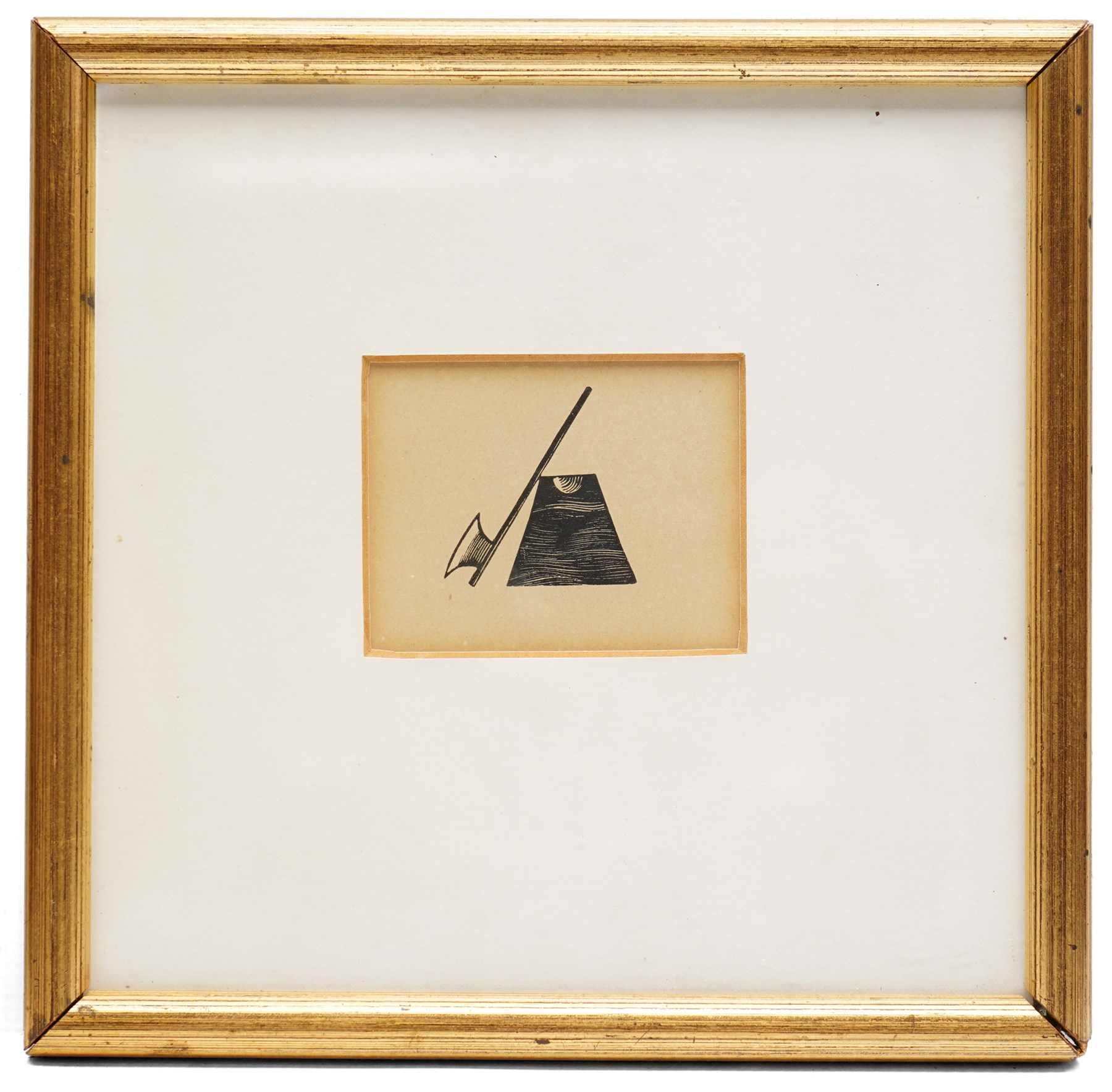 Eric Gill (British 1882-1940): Executioner's Axe and Block, wood engraving unsigned 5cm x 6.5cm