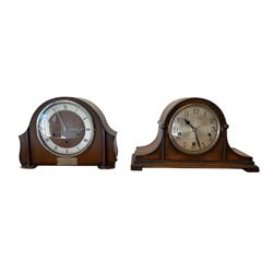 Two 8-day Westminster chiming mantle clocks with three train movements. With pendulums and keys.