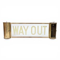 Way Out sign, from cinema or theatre, the central glass panel market Way Out, with brass b...