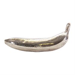 Two modern silver novelty filled models of fruit, the first example modelled as a segment of melon, L16cm, the second as a banana, L14.5cm, each hallmarked John Bull Ltd, Birmingham, no visible date letter, also stamped filled