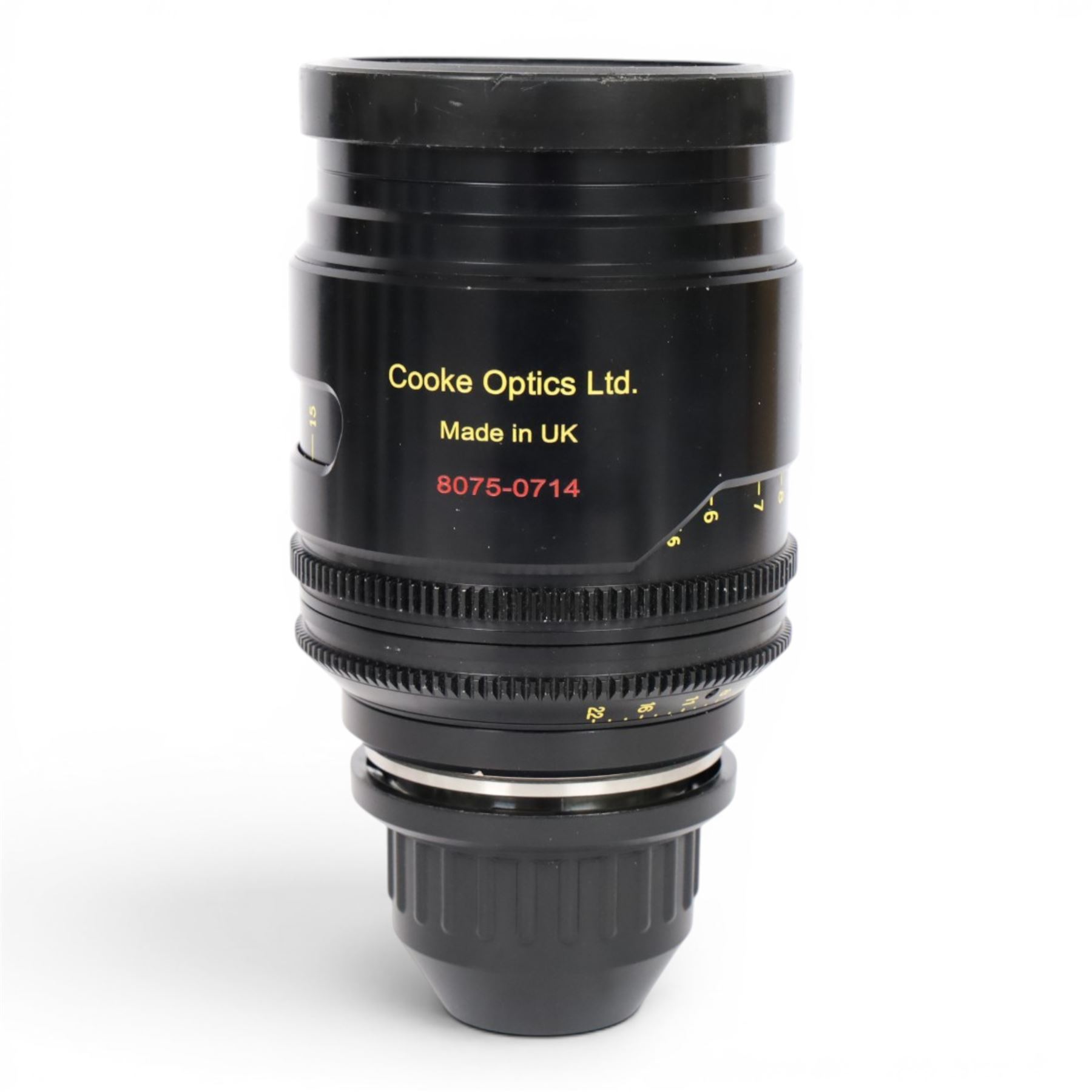 Cooke Mini S4/i 75mm T2.8 prime lens with PL mount, serial no. 8075-0714, with front and back lens caps
