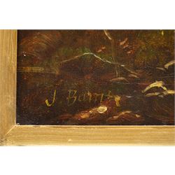 English School (Early 20th century): Naive Highland Cattle, oil on canvas indistinctly signed J Burn* 29.5cm x 60cm