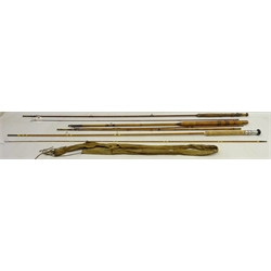  J B Walker 9ft 6in two piece split cane rod, an 8ft split cane two piece trout rod and a Milwards three piece bamboo rod (3)  