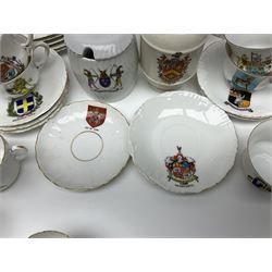 Collection of crested ware, to include Scarborough teacup and saucer, Yorkshire jug, Robinhood Bay covered pot and dish etc 