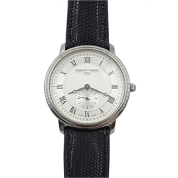 Frederique Constant Geneve slimline stainless steel quartz wristwatch No. FC235X3S25/6, on black leather strap