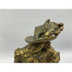 Pair of Cavaliers stood upon black marble bases, the composite figures decorated with gilding, H49cm