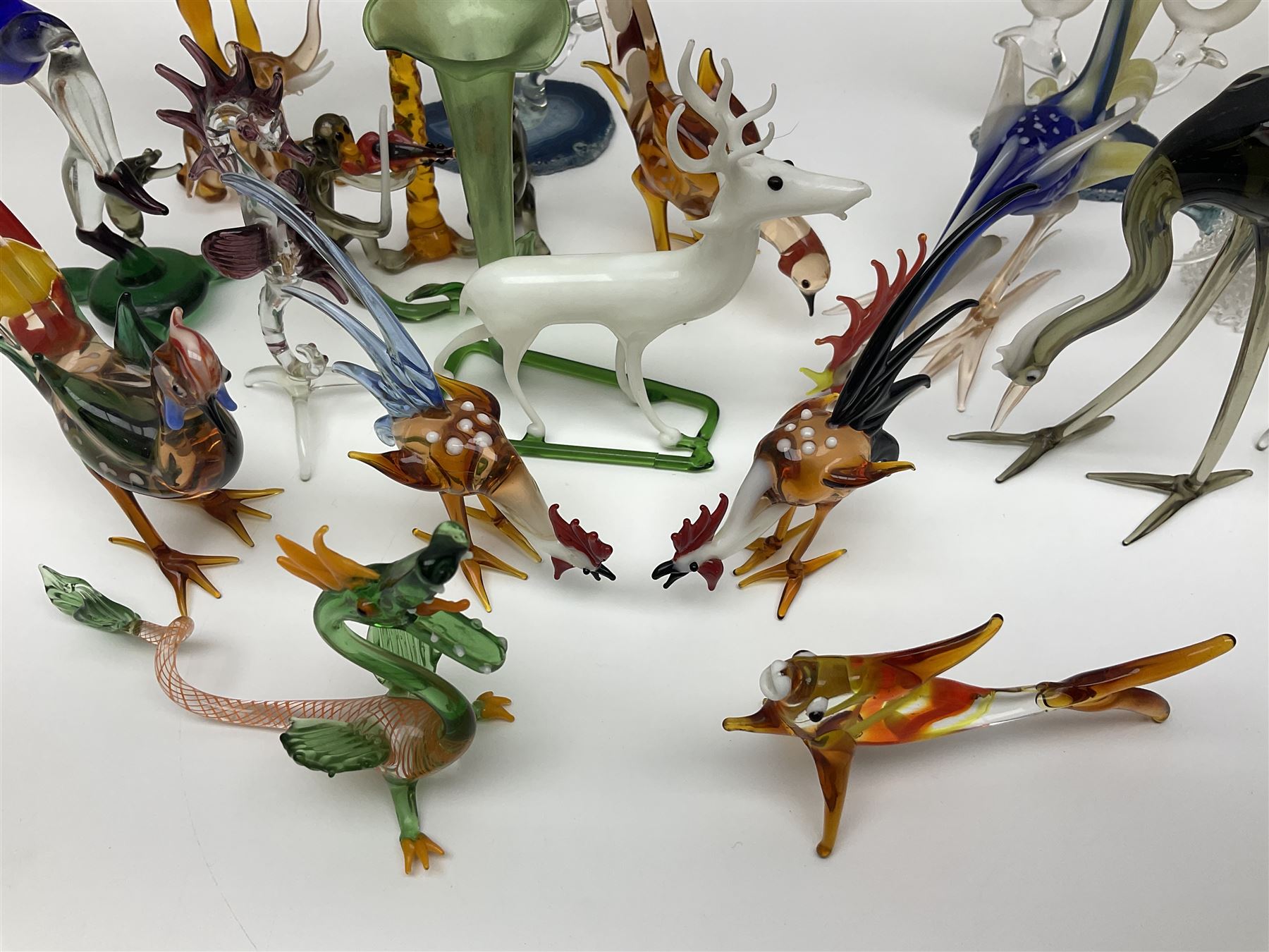 Large collection of hand-blown glass animals and figures, to include fish, birds, cats, dogs, monkeys etc