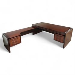 Dyrlund - contemporary Santos rosewood executive desk set, main desk with a rectangular to...