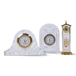 Large collection of miniature novelty clocks, including examples modelled as ships, a lamp, handbag, sewing machine, lamp etc 