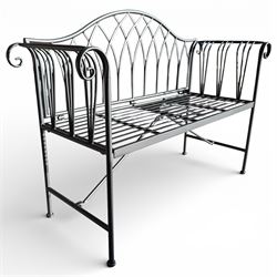 Black powder coated metal bench in a Victorian style