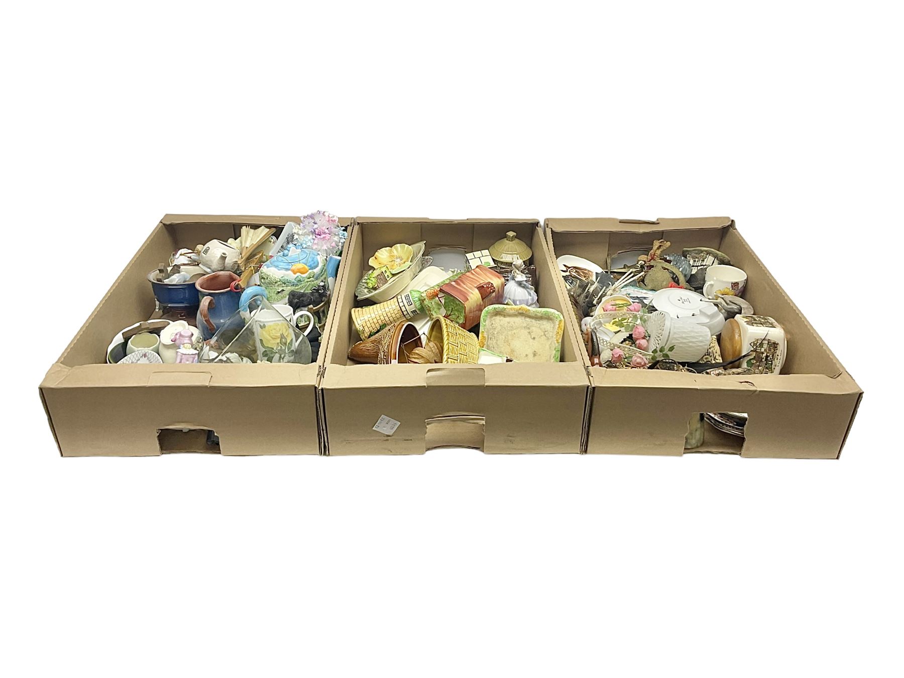 Teacups and saucers, including examples by Royal Worcester, Paragon and Shelley, together with a collection of other ceramics and collectables, in three boxes