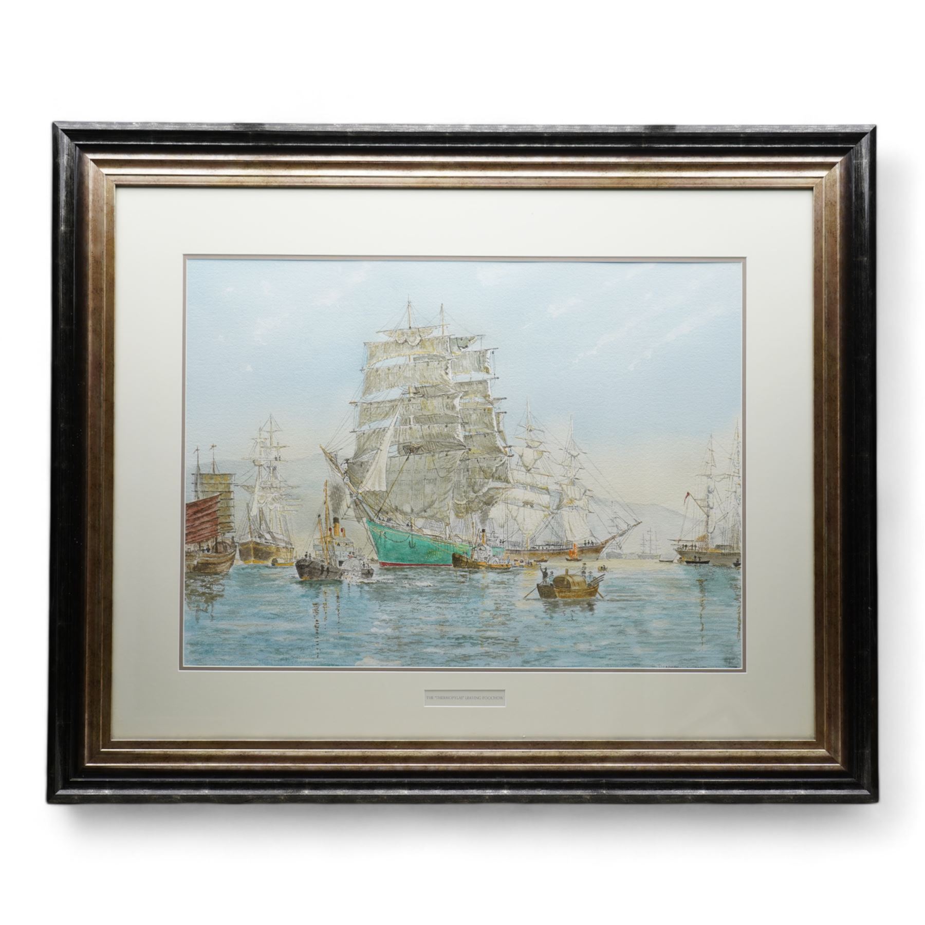 David Cadman (British Contemporary): 'The Thermopylae Leaving Foochow', watercolour signed and dated, titled on the mount 54cm x 74cm