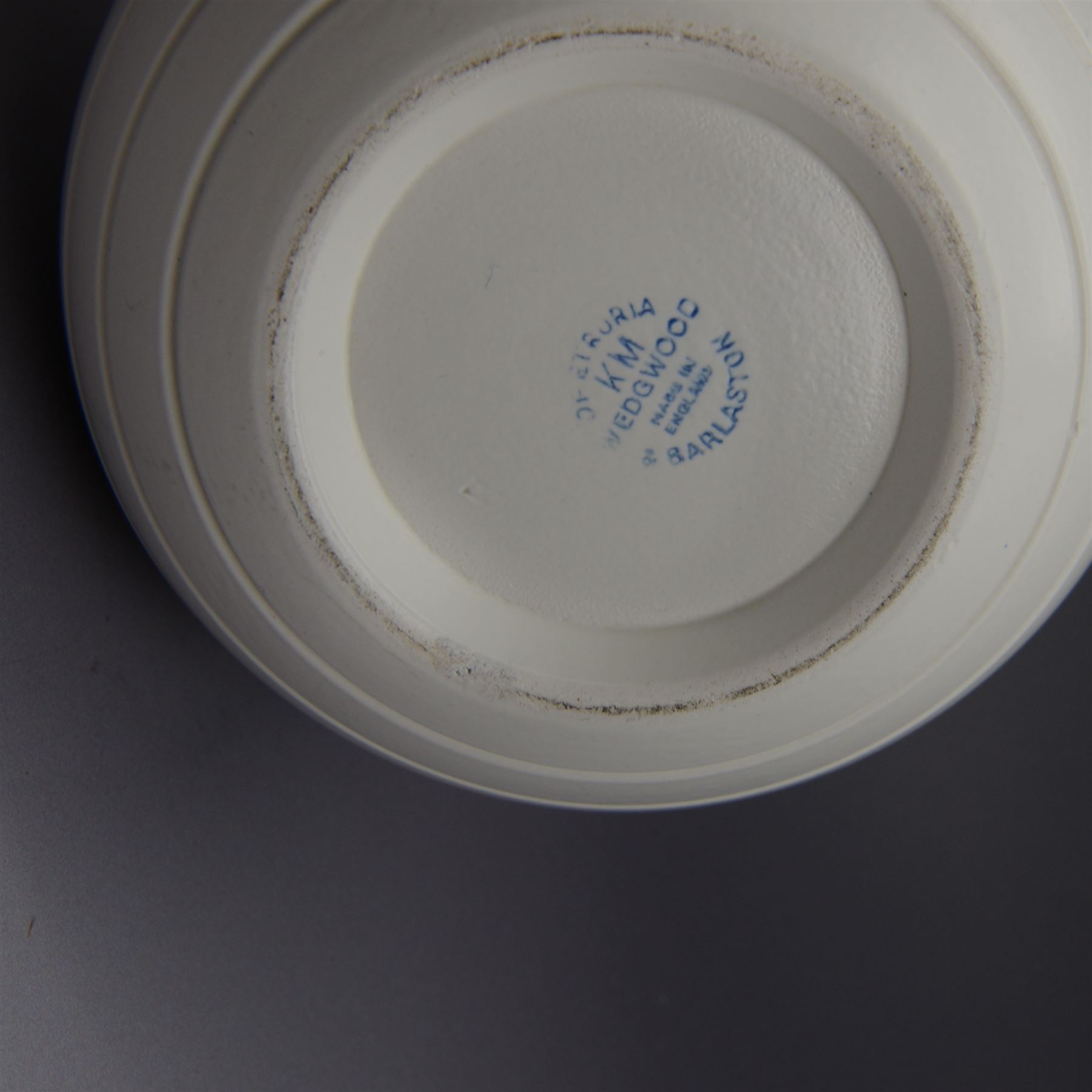 Keith Murray for Wedgwood, ribbed globe vase, together with a plate and tankard, all with printed marks beneath, vase H17cm 