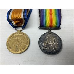 Pair of WWI medals, comprising British War medal and Victory medal, both with ribbons