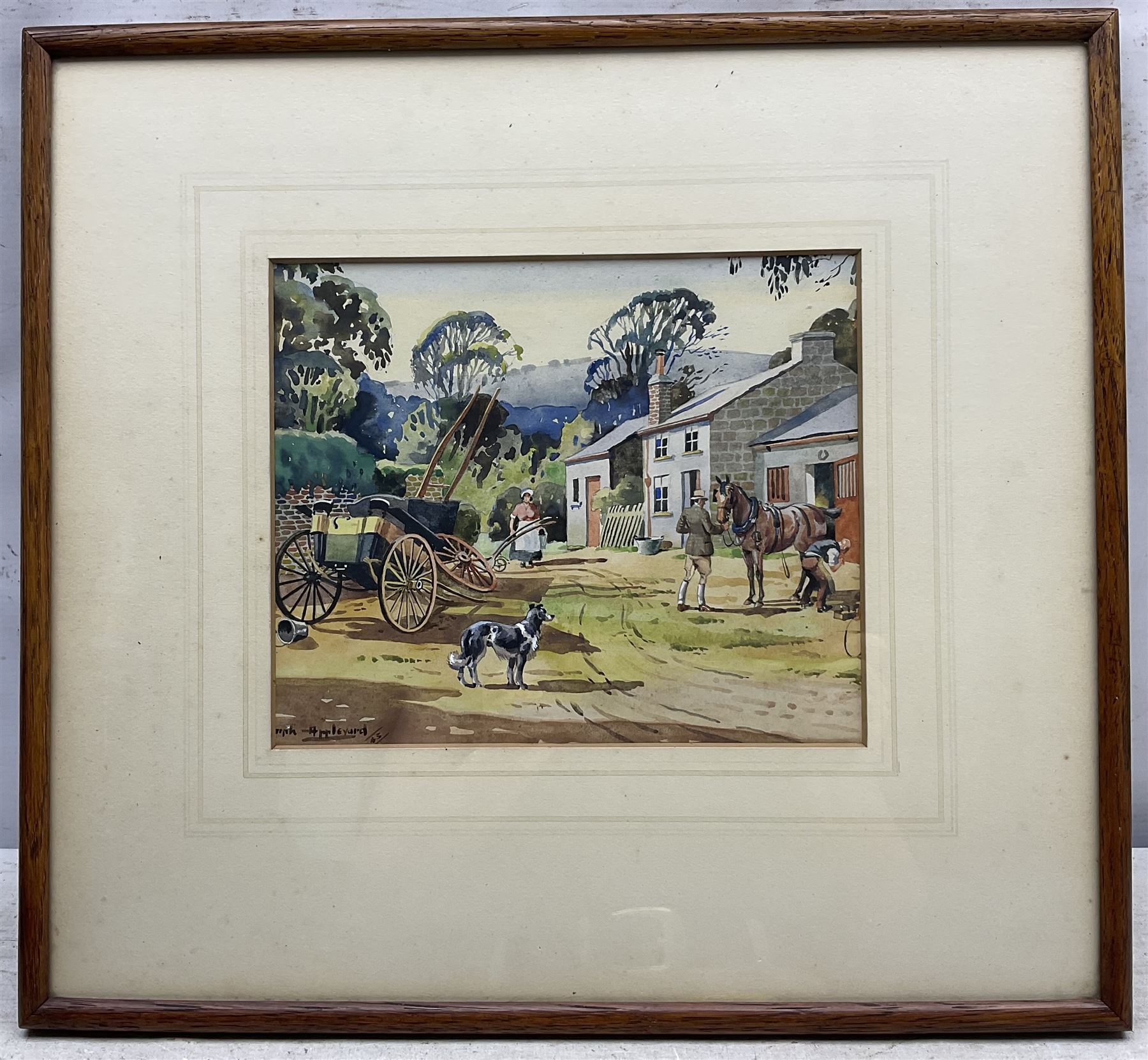 Joseph Appleyard (Yorkshire 1908-1960): Sketch at the ‘Bramham Moor’, watercolour signed and dated '45, titled and extensively inscribed verso 20cm x 24cm 