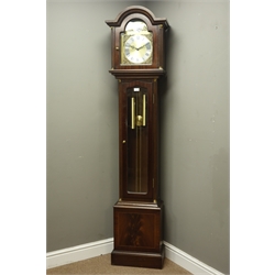  George III style mahogany longcase clock, twin weight movement striking the hours on three rods, H195cm  