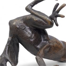 Michael Simpson (British Contemporary); Hare and Frog, two limited edition bronzes, monogrammed and numbered 99/150 and 94/150 to base, tallest H9cm (2)