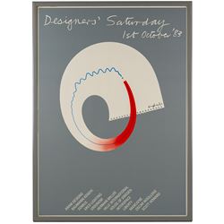After Patrick Hughes (British 1939-): Designers' Saturday - 1st October 1983, lithographic poster 81.5cm x 57.5cm
Notes: This event, held at multiple showrooms across London, gave interior designers and architects the opportunity to meet with suppliers outside of regular working hours. The idea originated in New York, and has since been repeated in many major European cities, and still takes place in Oslo.