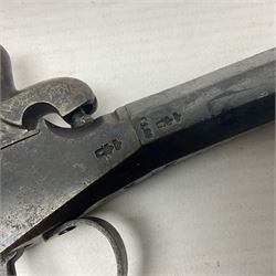 Percussion pocket pistol, 9cm octagonal barrel with German proof marks, figured walnut stock 21cm overall