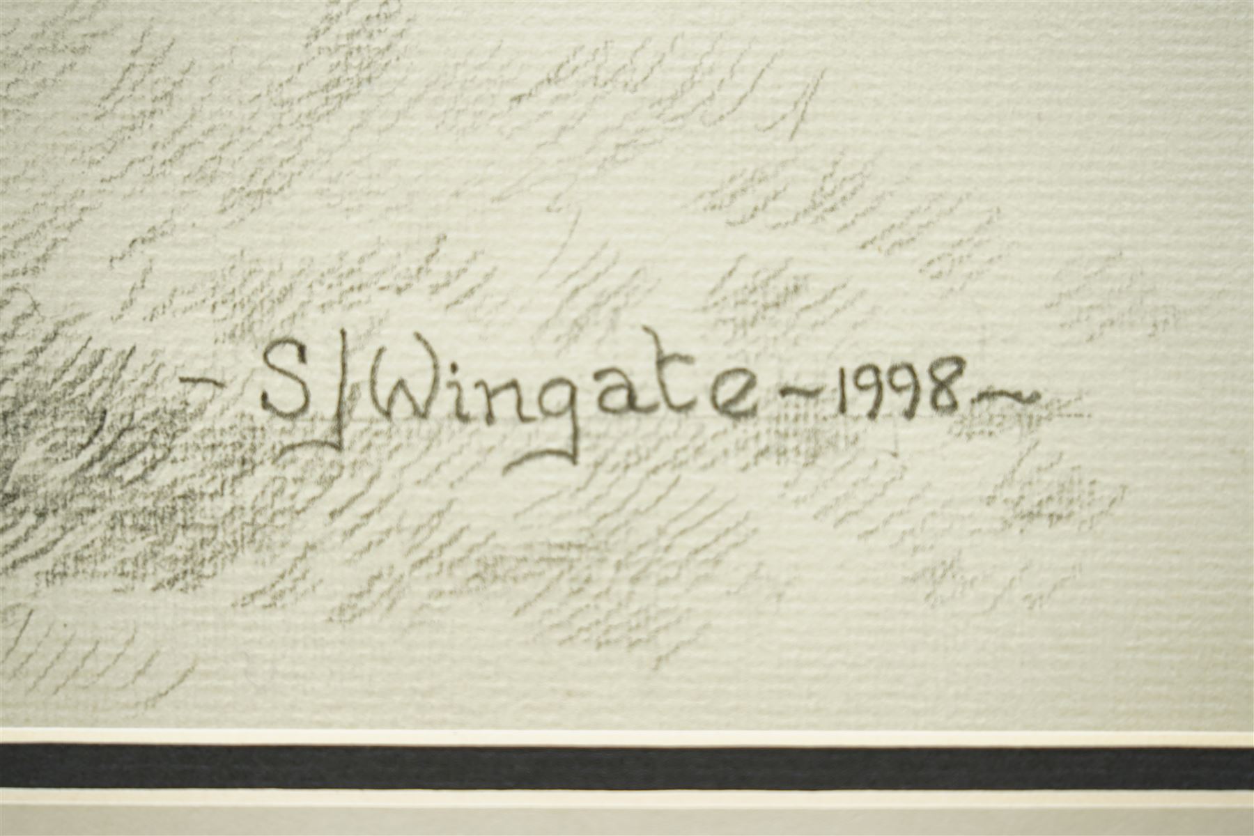 Sue Wingate (British 1947-2016): 'Shergar' with Walter Swinburn, pencil sketch signed titled and dated 1998, 37cm x 51cm; together with a print of 'Cigar' after Fred Stone, signed in pencil, 46cm x 44cm (2)