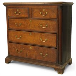 Georgian oak chest of drawers, fitted with two short over three long drawers, with brass s...