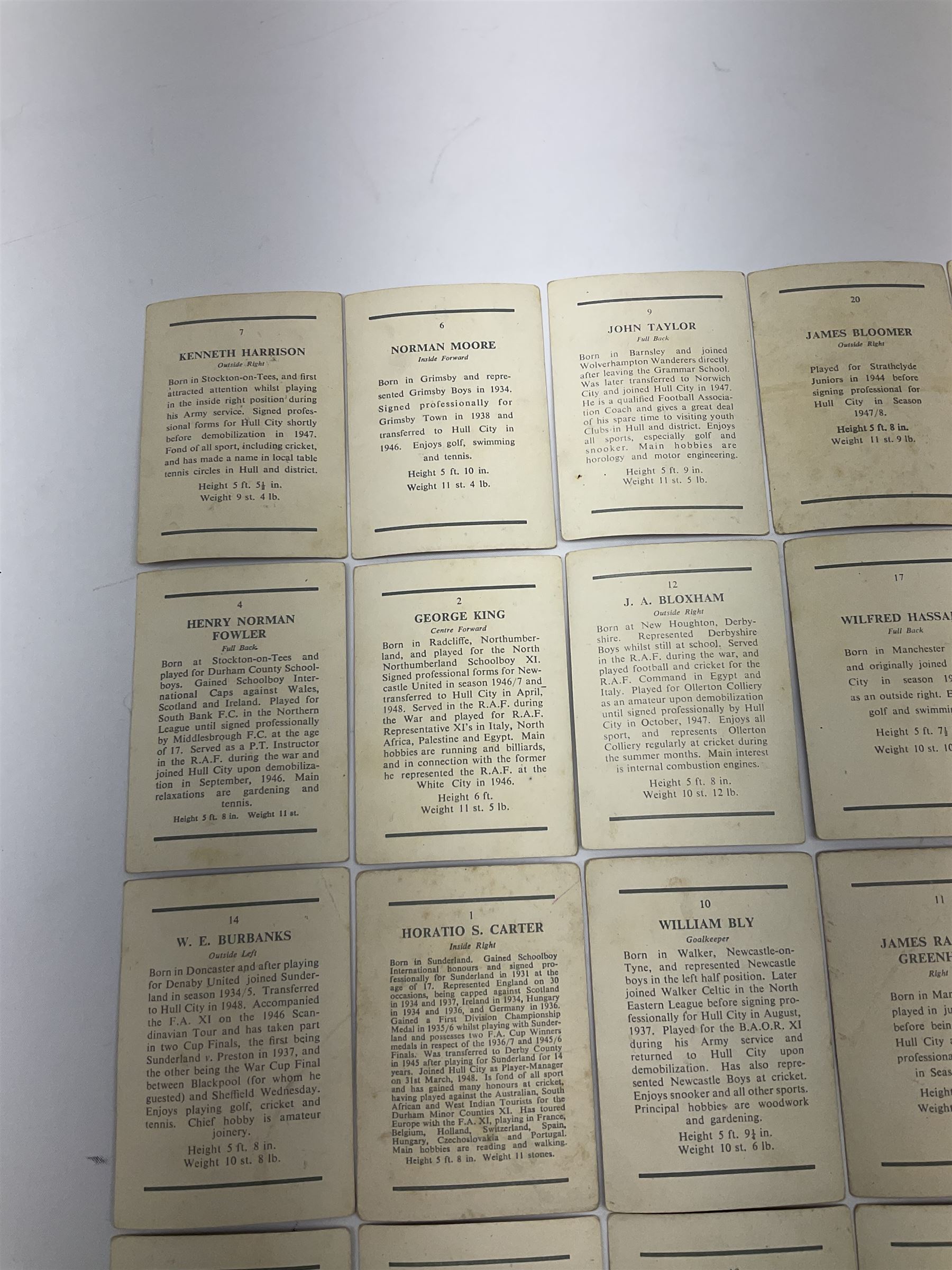 Football - Hull City - set of twenty trade cards 1950s including Raich Carter, Bill Bly etc