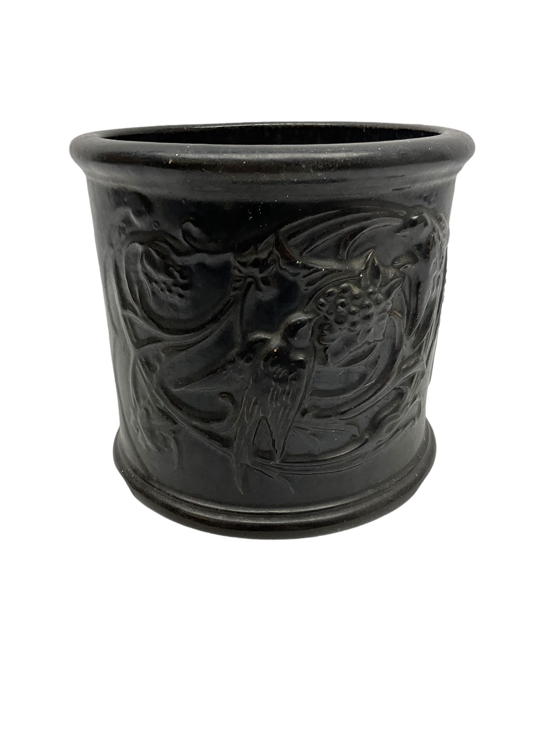 Lovatt Langley jardiniere of molded form, depicting birds upon blossoming branches