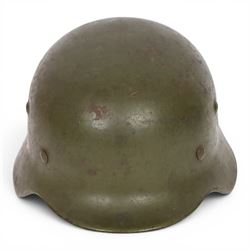 WWII Third Reich German double decals M42 steel combat helmet, with leather liner and chin strap