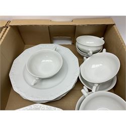 Rosenthal Classical Rose tea and dinner service for eight, including teapot, coffee pot, milk jug, covered sucrier, cups and saucers, dinner plates, serving dishes etc 