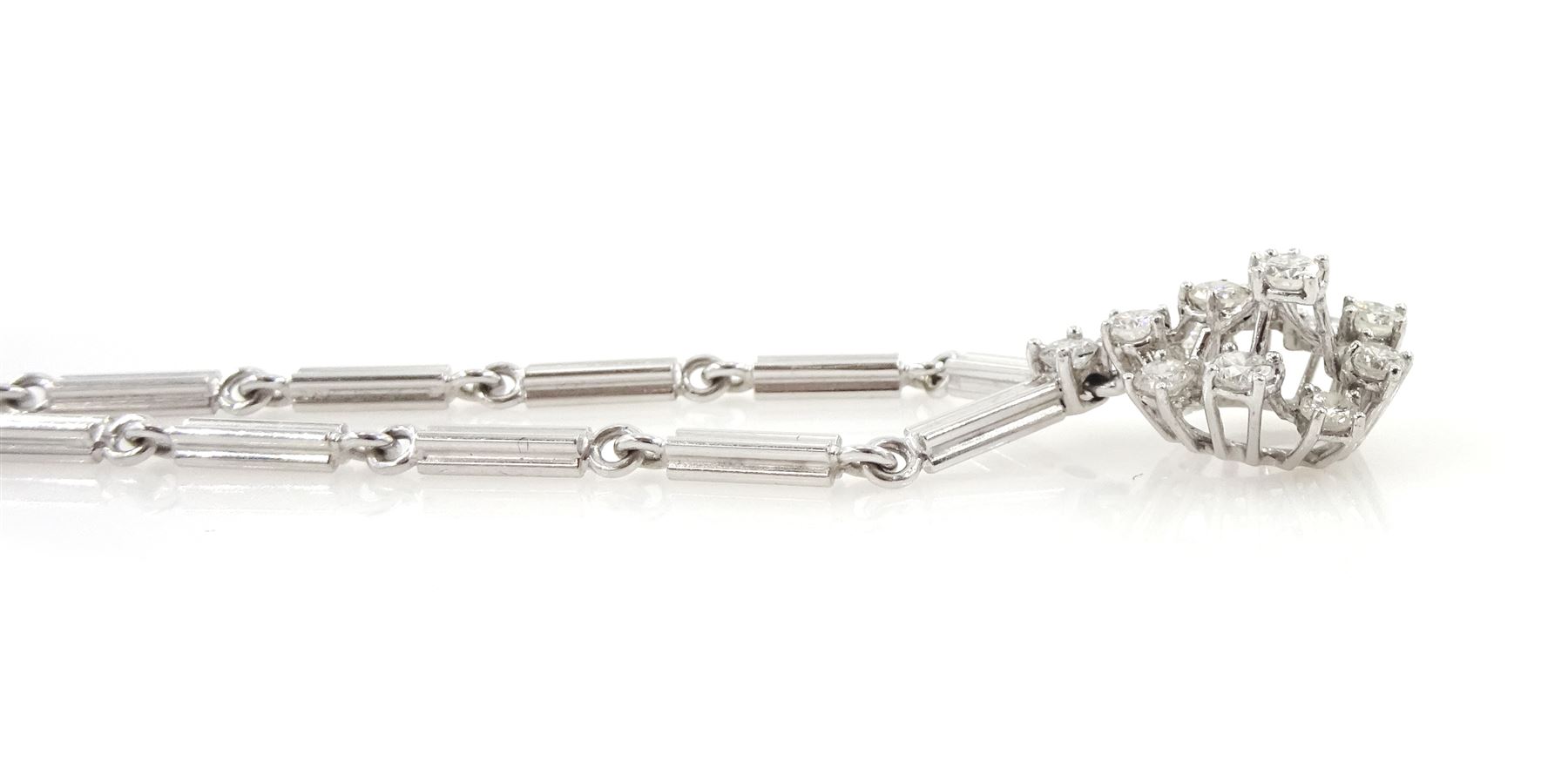 18ct white gold round brilliant cut diamond cluster pendant necklace, Sheffield import mark, total diamond weight approx 1.00 carat