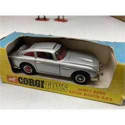 Collection of toys to include Corgi James Bond Aston Martin DB5 No.270; boxed with secret instructions; another unboxed Corgi James Bond Aston Martin DB5; Sindy Doll with 1971 Sindy Annual illustrating Sindy wearing the same outfit to the cover; Batman 1966 Annual, nursery bowl and pair of figures; and Ideal Evil Knieval action motorcycle figure