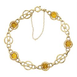 9ct gold citrine fancy link bracelet, hallmarked 