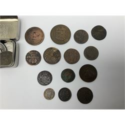 World coins, including France 1869 two francs, Queen Victoria Straits Settlements 1874 one cent, South Africa 1896 two shillings, King Edward VII Newfoundland 1909 one cent etc