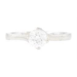 Platinum diamond ring, four claw set with a single round brilliant cut diamond of approx 0...