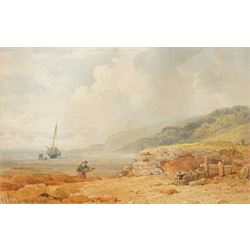 John Henry Mole (British 1814-1886): Fishing off the Northumberland Coast, watercolour sig...