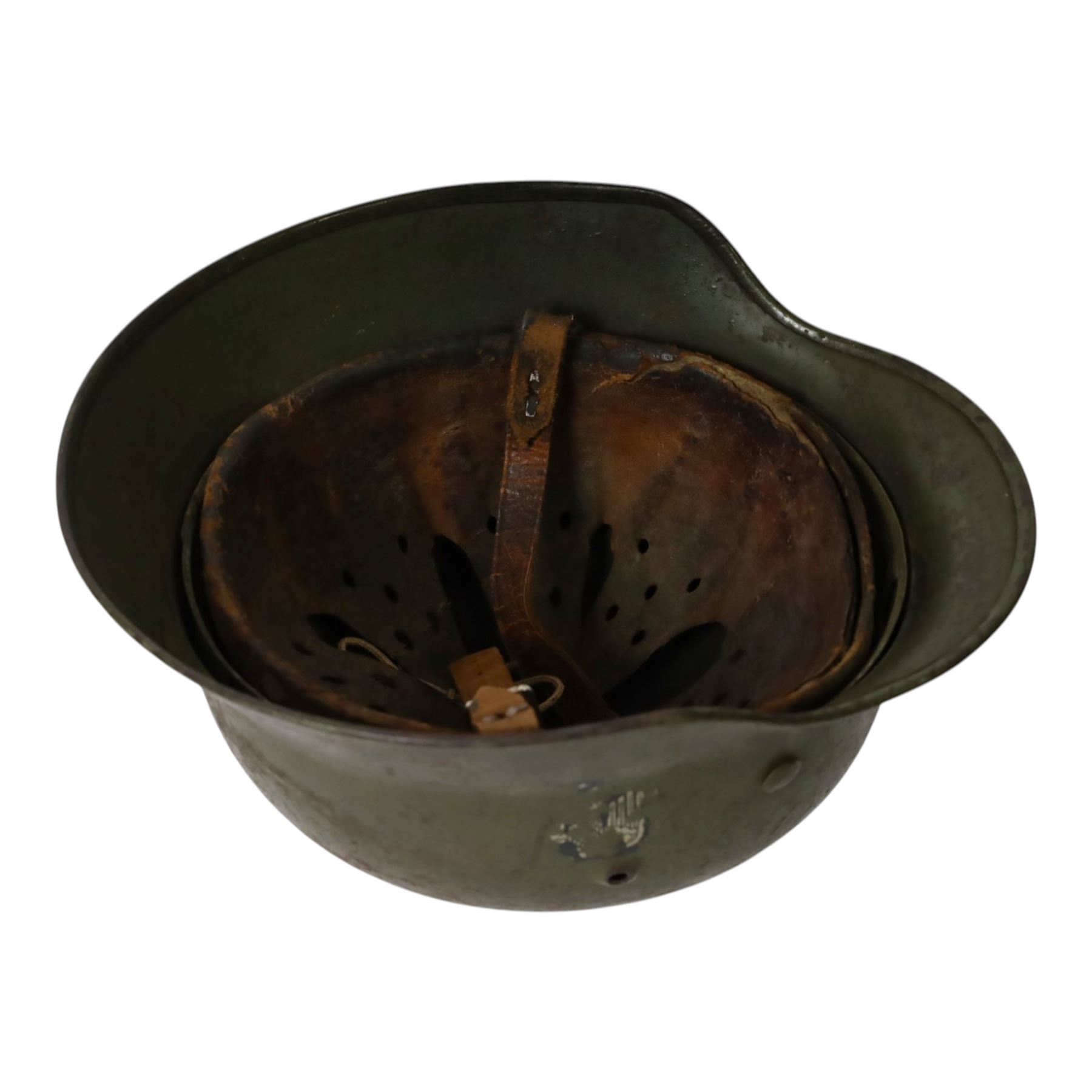 WWII Third Reich German double decals M42 steel combat helmet, with leather liner and chin strap