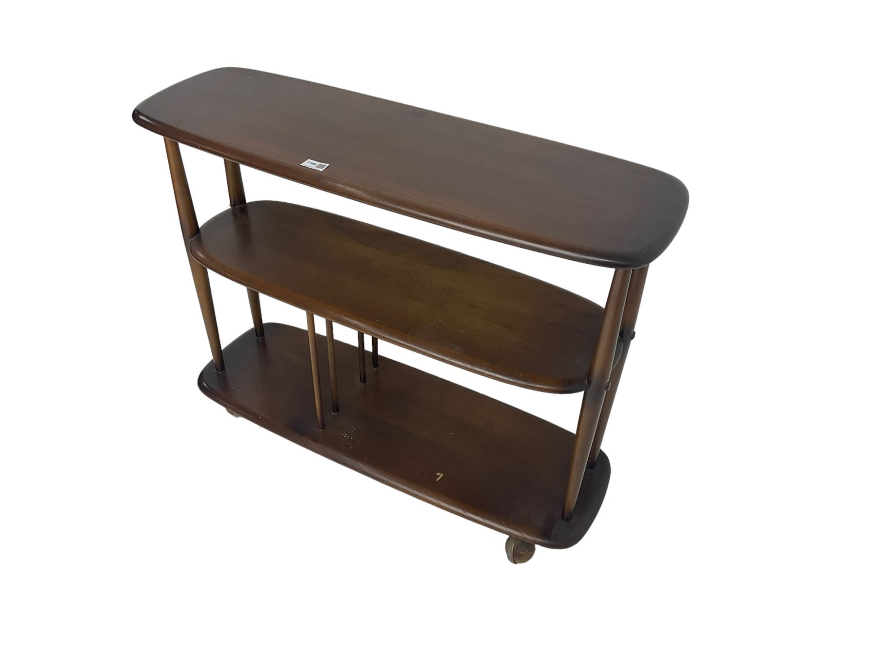 Ercol - elm and beech three tier stand on castors