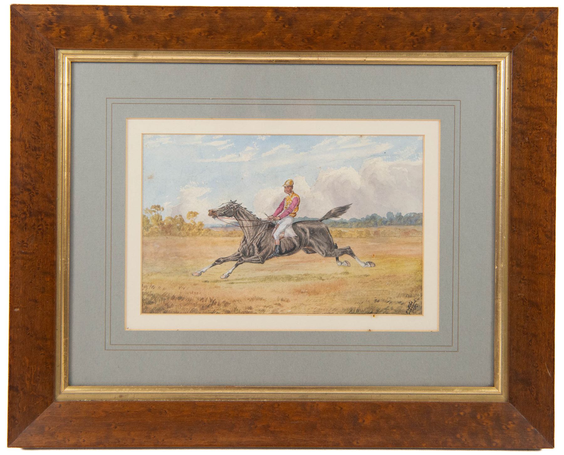 English School (Late 19th Century): Gentlemen and their Horses, set of three watercolours signed with monogram JHD?, 15cm x 24cm (3)