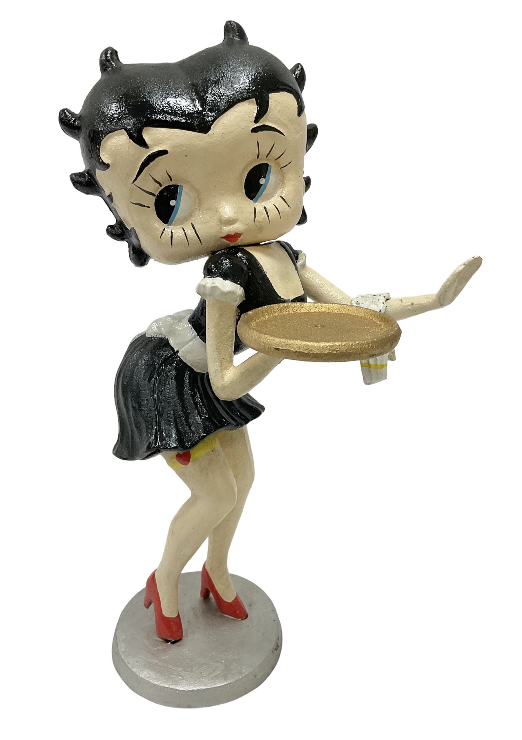 Cast metal Betty Boop, holding a waitress tray, H30cm