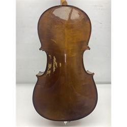 Stentor Student I quarter-size cello with 59.5cm two-piece maple back and ribs and spruce top; bears maker's label with serial no.M076096 L95.5cm overall; in Stentor soft carrying case with bow