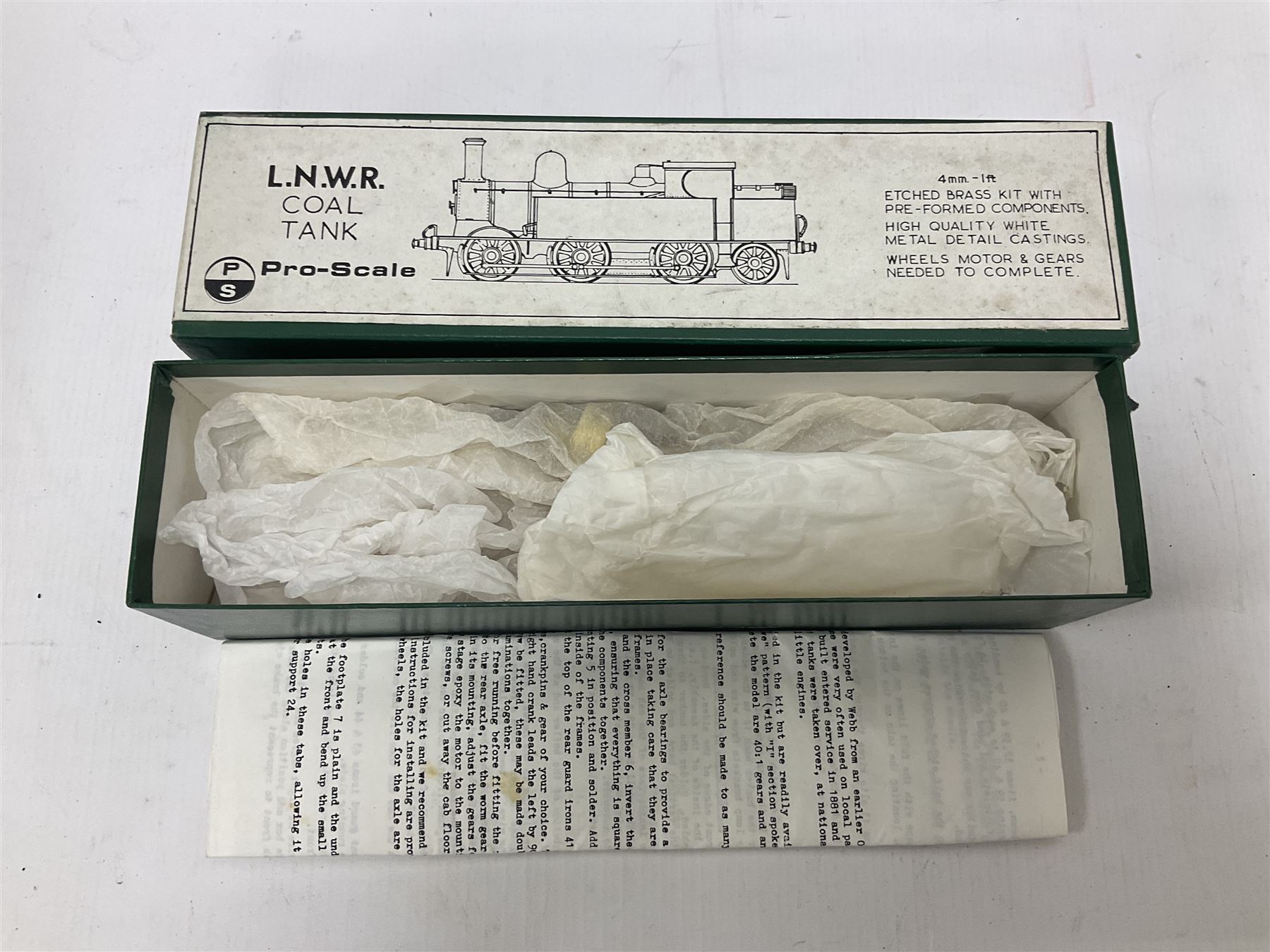 ‘00’ gauge - six model railway locomotive building kits comprising DJH Models CR/LMS/BR Wemyss Bay 4-6-2 Tank 944 Class, Caley Coaches CL4 Caledonian Railway Class 104 0-4-4T and CL2 Caledonian Railway Class 812 & 652 0-6-0 loco and tender, Mallard Models GWR 517 Class 0-4-2T body and chassis kit, Tru-Cast SR Class USA Tank locomotive and Pro-Scale LNWR Coal Tank; in original boxes 